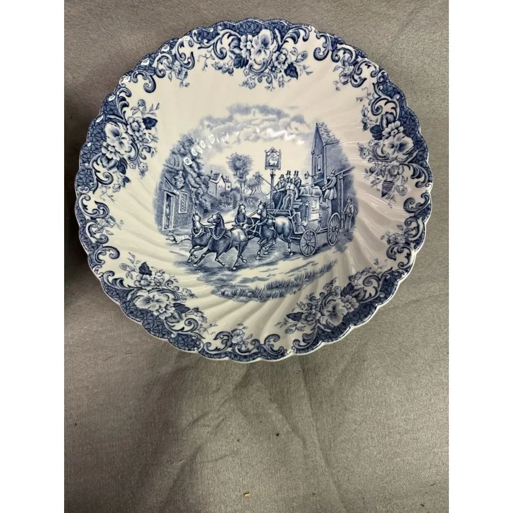 VINTAGE JOHNSON BROS (HANLEY) 8 INCH IRONSTONE SERVING BOWLS (2) COACHING SCENES